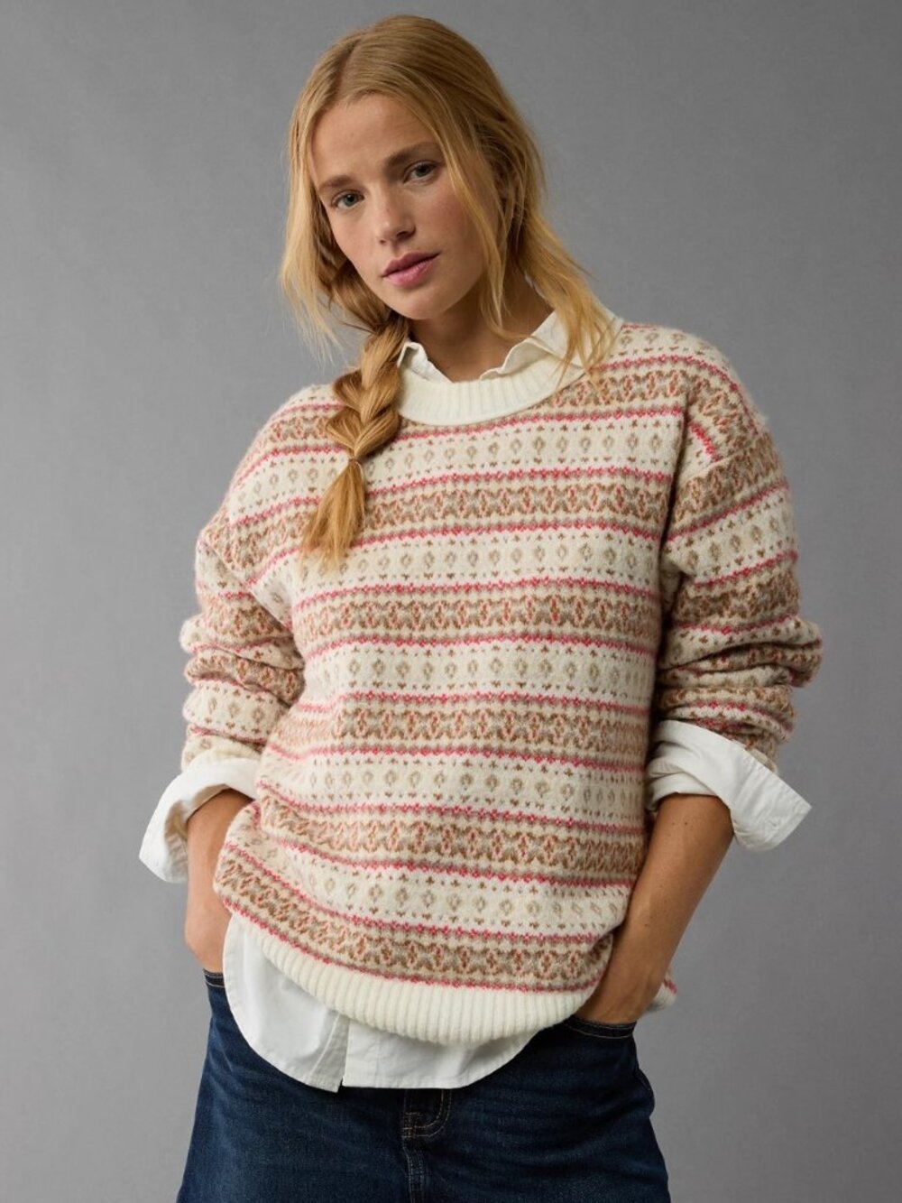 AE Whoa So Soft Fairisle Crew Neck Sweater NEW